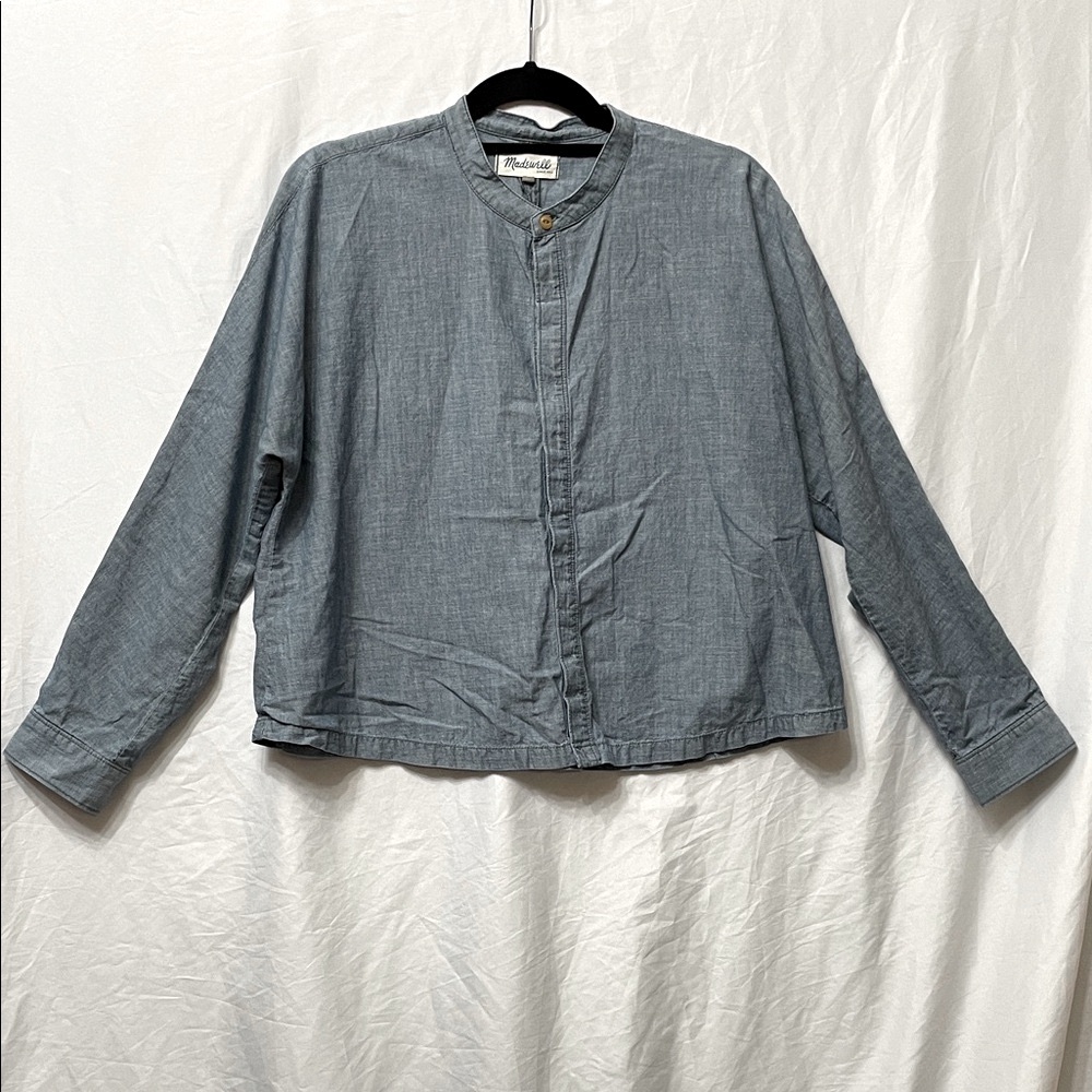 Madewell ❤️ Lightweight Blue Button Down Collarless Chambray Shirt Jacket, M